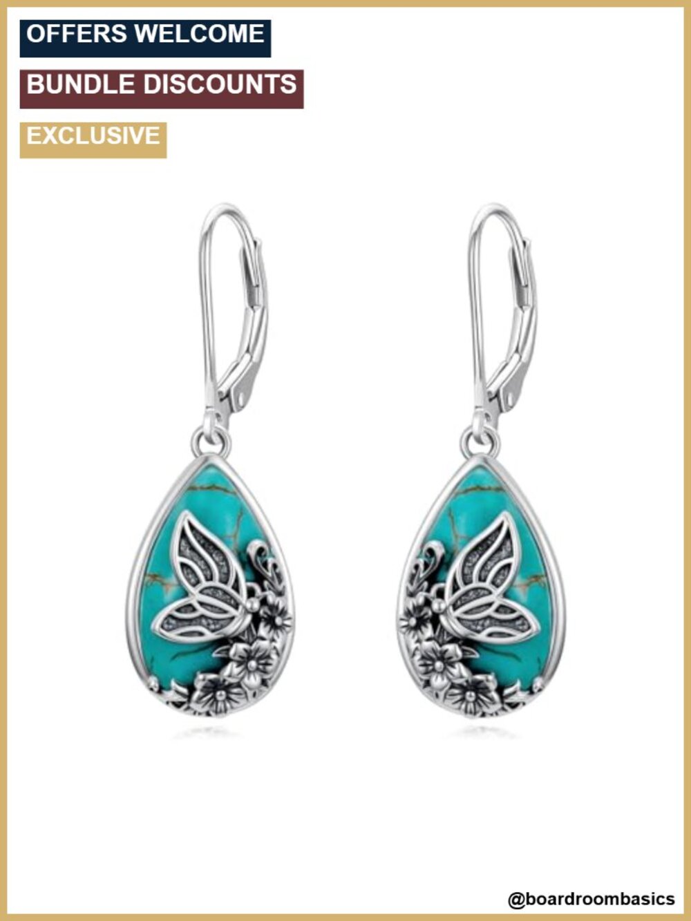 925 Sterling Silver Turquoise Dangle Earrings Vintage Butterfly Drop